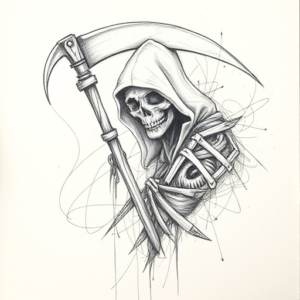 Chaotic Graphite Pencil Sketch Reaper Tattoo