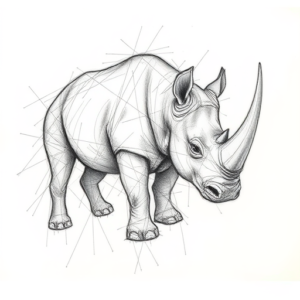 Chaotic Graphite Pencil Sketch Rhino Tattoo