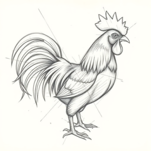 Chaotic Graphite Pencil Sketch Rooster Tattoo
