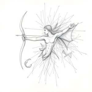 Chaotic Graphite Pencil Sketch Sagittarius Tattoo