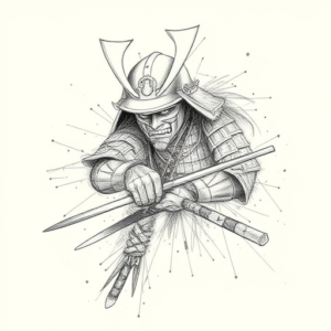 Chaotic Graphite Pencil Sketch Samurai Tattoo