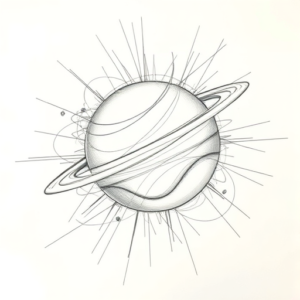 Chaotic Graphite Pencil Sketch Saturn Tattoo