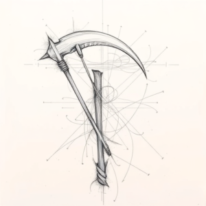Chaotic Graphite Pencil Sketch Scythe Tattoo