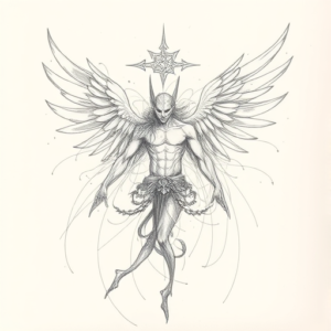 Chaotic Graphite Pencil Sketch Seraphim Tattoo