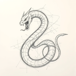 Chaotic Graphite Pencil Sketch Serpent Tattoo
