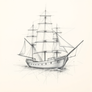 Chaotic Graphite Pencil Sketch Ship Tattoo