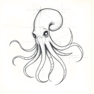 Chaotic Graphite Pencil Sketch Squid Tattoo