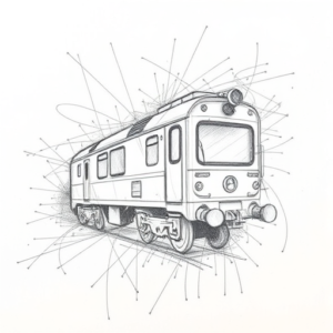 Chaotic Graphite Pencil Sketch Train Tattoo