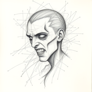 Chaotic Graphite Pencil Sketch Vampire Tattoo