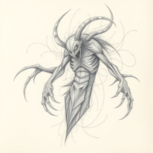 Chaotic Graphite Pencil Sketch Wendigo Tattoo