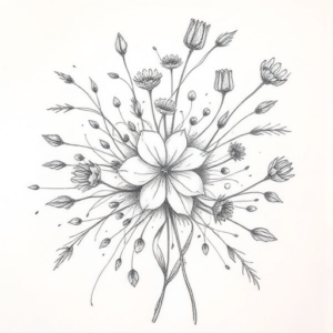 Chaotic Graphite Pencil Sketch Wildflower Tattoo