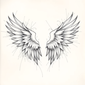 Chaotic Graphite Pencil Sketch Wings Tattoo