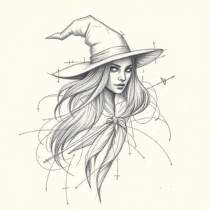Chaotic Graphite Pencil Sketch Witch Tattoo