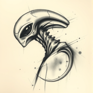 Charcoal Alien Tattoo
