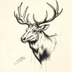 Charcoal Elk Tattoo