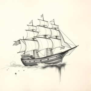 Charcoal Ship Tattoo