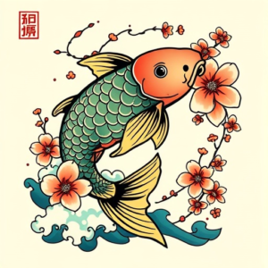 chicano koi wish over rainbowKoi fish tattoo with waves and cherry blossoms