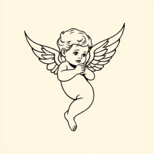 Continuous Line Cherub Tattoo