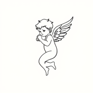 Continuous Line Cupid Tattoo