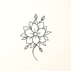 Continuous Line Floral Tattoo
