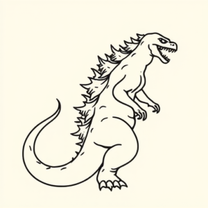 Continuous Line Godzilla Tattoo