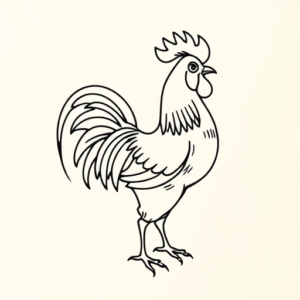 Continuous Line Rooster Tattoo