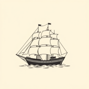 Continuous Line Ship Tattoo