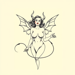 Continuous Line Succubus Tattoo