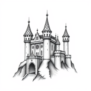 Dotwork Castle Tattoo