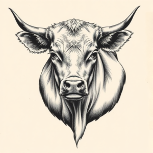 Engraving Cow Tattoo