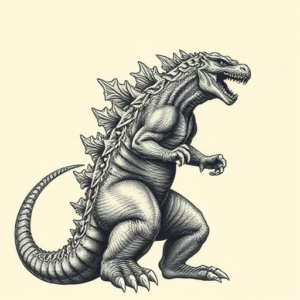 Engraving Godzilla Tattoo