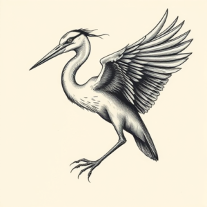 Engraving Heron Tattoo