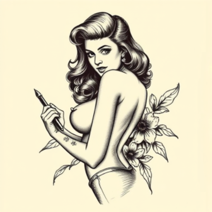 Engraving Pinup Tattoo