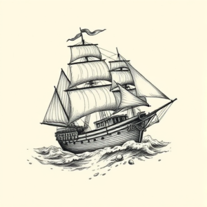 Engraving Ship Tattoo