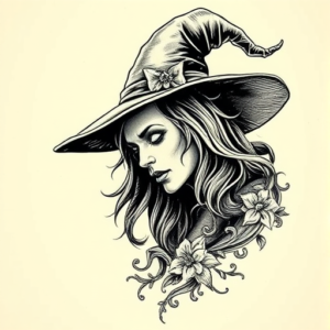 Engraving Witch Tattoo