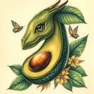 Fantasy Realism Avocado Tattoo