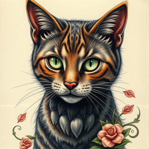 Fantasy Realism Cat Tattoo
