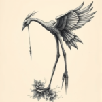 Fantasy Realism Crane Tattoo