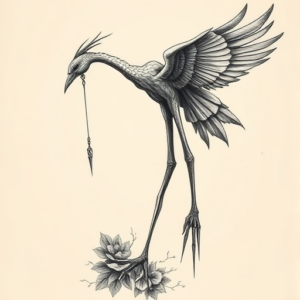 Fantasy Realism Crane Tattoo
