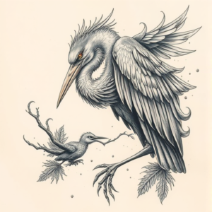 Fantasy Realism Heron Tattoo