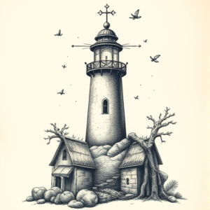 Fantasy Realism Lighthouse Tattoo