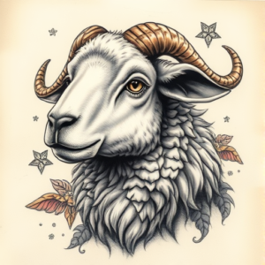 Fantasy Realism Sheep Tattoo