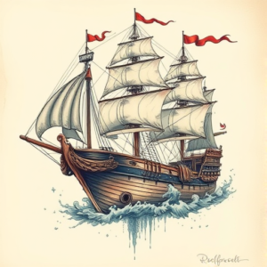 Fantasy Realism Ship Tattoo