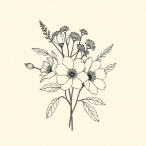 Fine Line Bouquet Tattoo