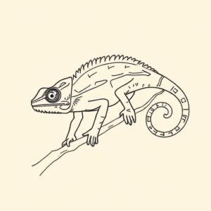 Fine Line Chameleon Tattoo