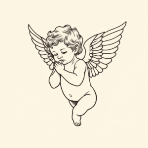 Fine Line Cherub Tattoo