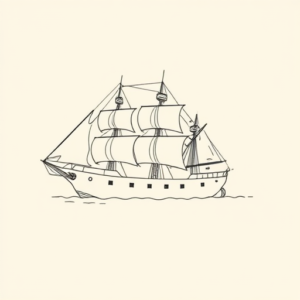 Fine Line Ship Tattoo