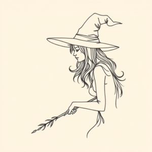 Fine Line Witch Tattoo