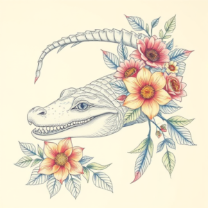 Floral Alligator Tattoo