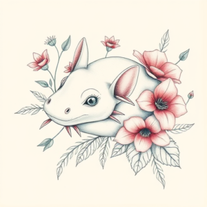 Floral Axolotl Tattoo